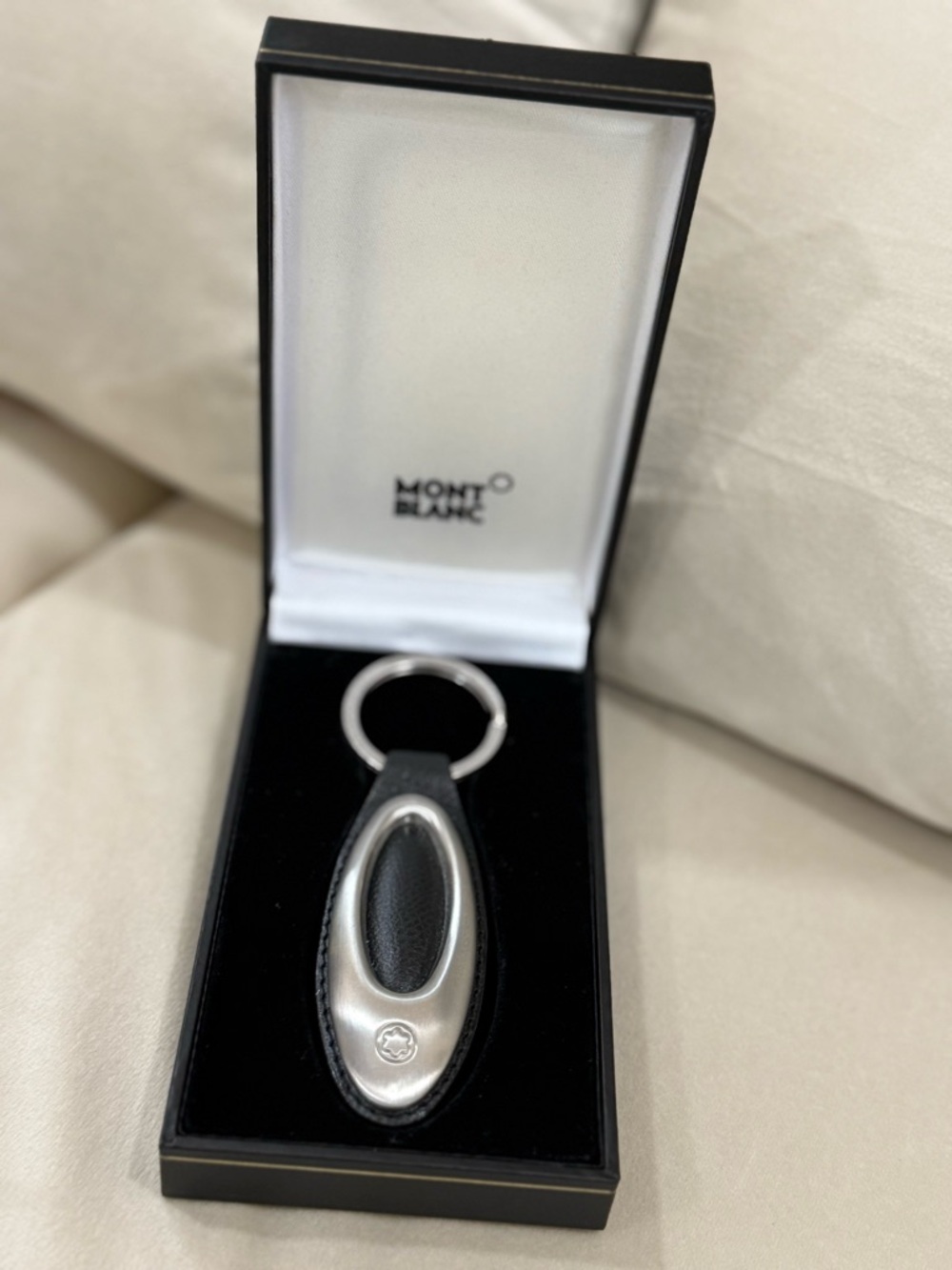 Montblanc Black & Silver Leather Key Ring